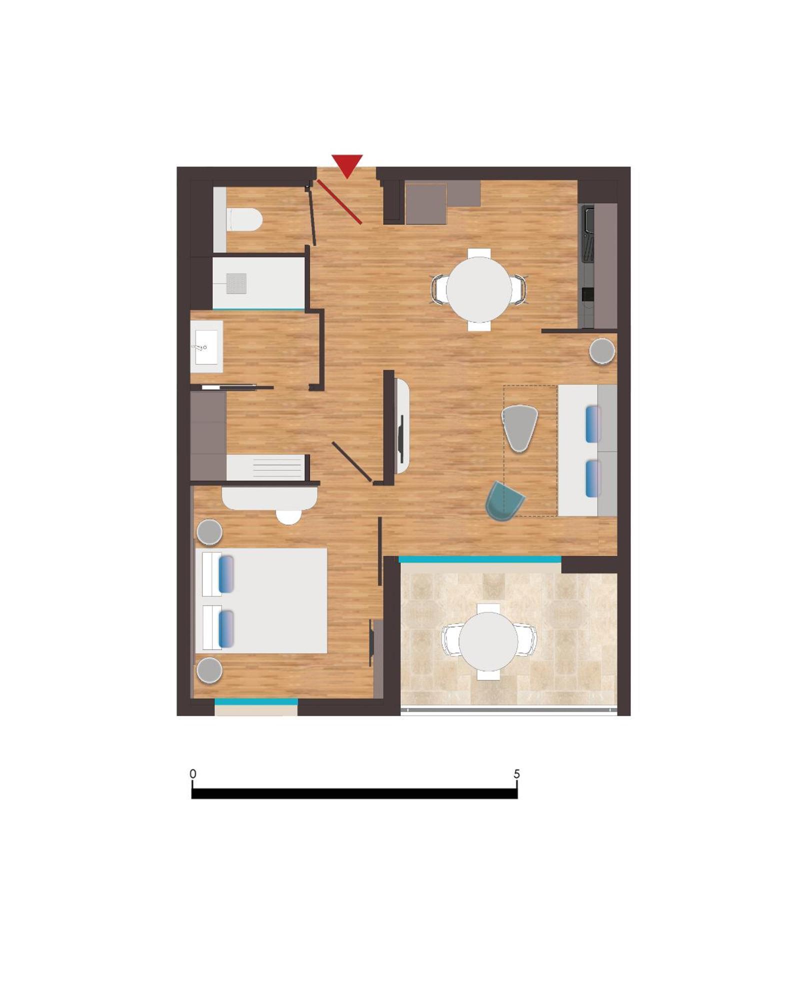 One-Bedroom Apartment separate toilet